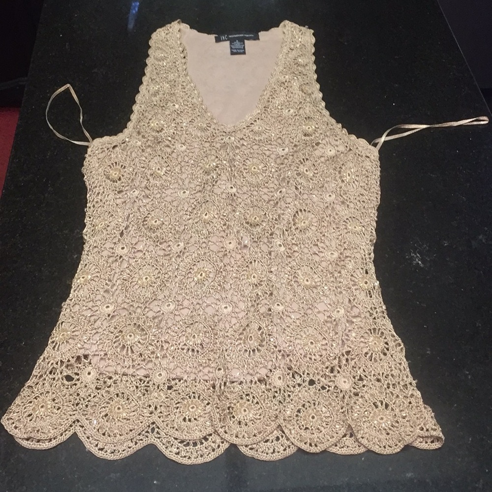 Gold beaded crochet top
